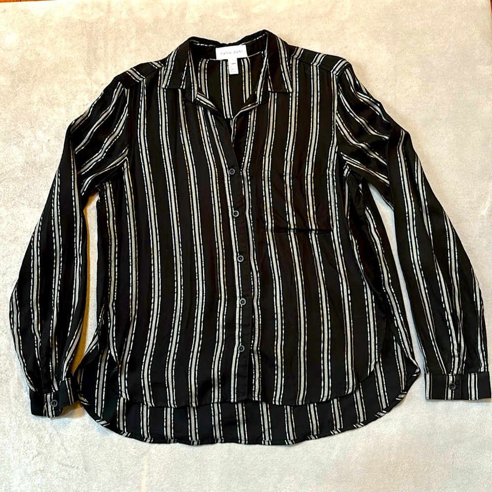 Bella Dahl Button Top Black Silver Metallic Oversized Women's Small